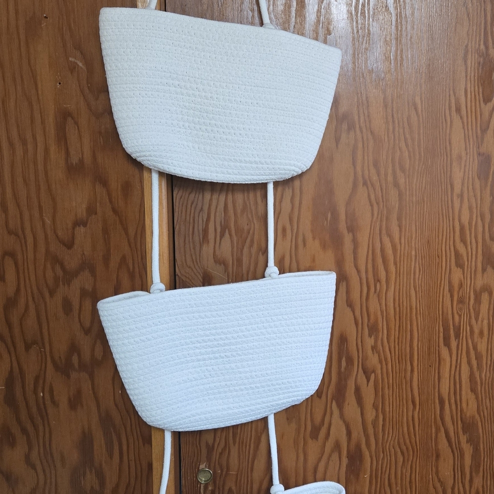 NEW Hanging Woven Storage Baskets - White
